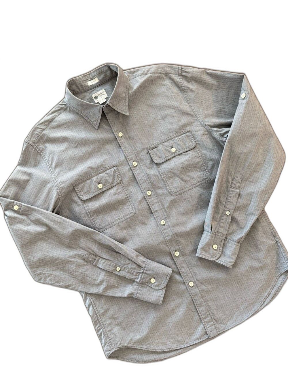 J.Crew Tailored Fit Gray Micro-Stripe Textured Cotton Button Down Shirt Men’s M